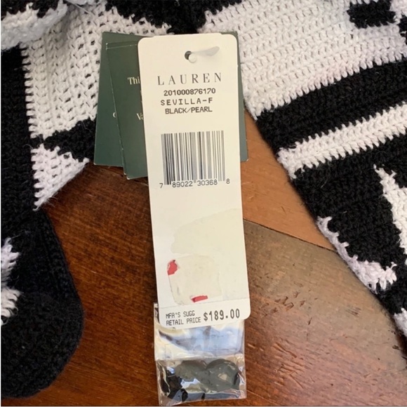 NWT Lauren Ralph Lauren Sevilla Hand Knit Cardigan Sweater Pearl and Black Knit - Picture 10 of 15